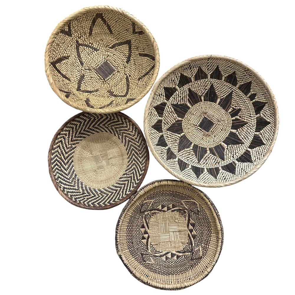 Tonga African Wall Basket Set 4pc Boho Woven Decor Brown Natural